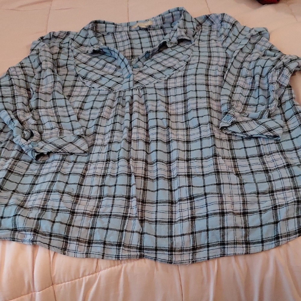 Woman Within Light Blue and Black Plaid Shirt
